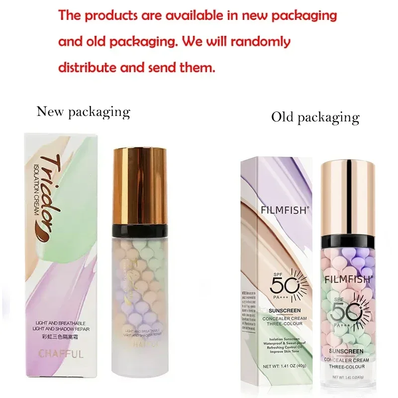 Base de maquillage pour le visage, crème tricolore, Isolation des couleurs, fond de teint imperméable, crème de Base de maquillage naturelle, 40g