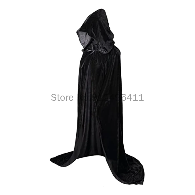 Halloween Hooded Cloak Long Velvet Cape for Christmas Medieval Cosplay Costumes S-2XL Black Red White Gray Purple Green Blue