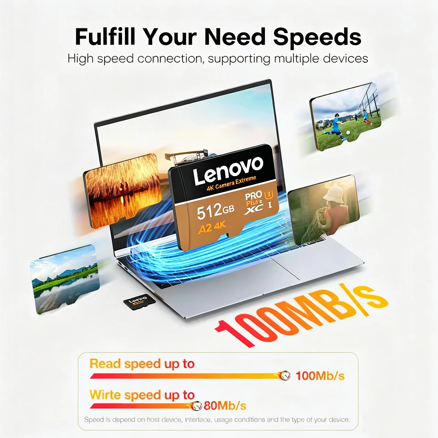 Lenovo Micro SD Card 512GB 256GB V30 U3 Flash Memory Card Class 10 High Speed Cartao De Memoria 128GB For Xiaomi Phone Laptop - view 5
