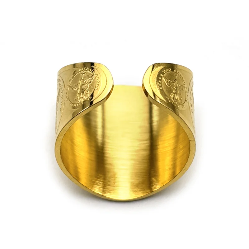 Archangel Saint Michael Protect Us Ring for Women Men Stainless Steel Gold Silver Color Adjustable Finger Rings Jewelry anillos