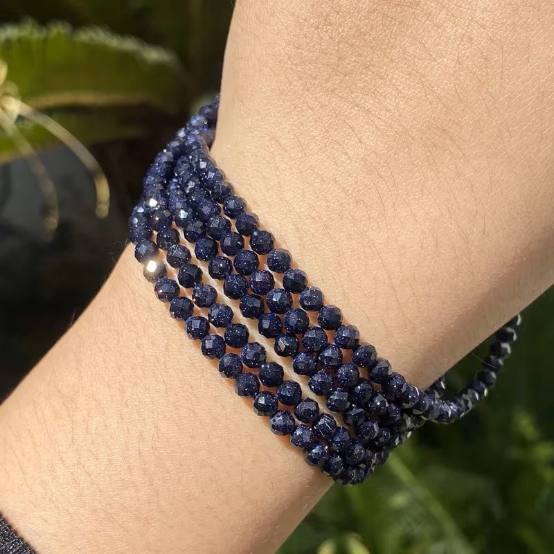 2 3 4mm Natursteinperlen, facettierte blaue Sandstein-Aquamarin-Jade-Perlen für die Schmuckherstellung, DIY-Armband, Halskette, Zubehör – Detail 5