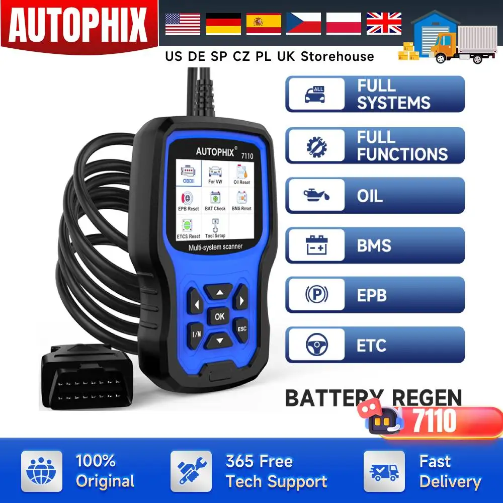 

Full Systems Diagnostic Scan Tool Fit for Volvo Car Code Reader OBD2 Scanner Oil EPB ABS SRS SAS TMPS BAT BAS Tool AUTOPHIX 7110