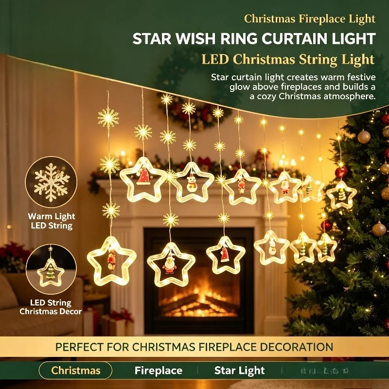 Christmas Curtain Light Warm Color Hanging Indoor for Home Party New Year Decoration for Holiday Celebration Home Decoration