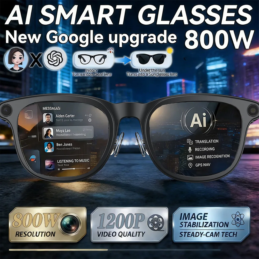 

Новые умные очки-камера 2026 года: фото 800 МП, запись видео 1200P HD, Bluetooth 5.3, голосовой помощник с ИИ, синхронный перевод
