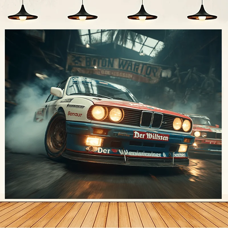 2D flach, 1 Stück atemberaubendes Supercar-Rennbanner – Partybanner und Fotohintergrund, Polyestermaterial-Hintergrundstoff – Detail 1