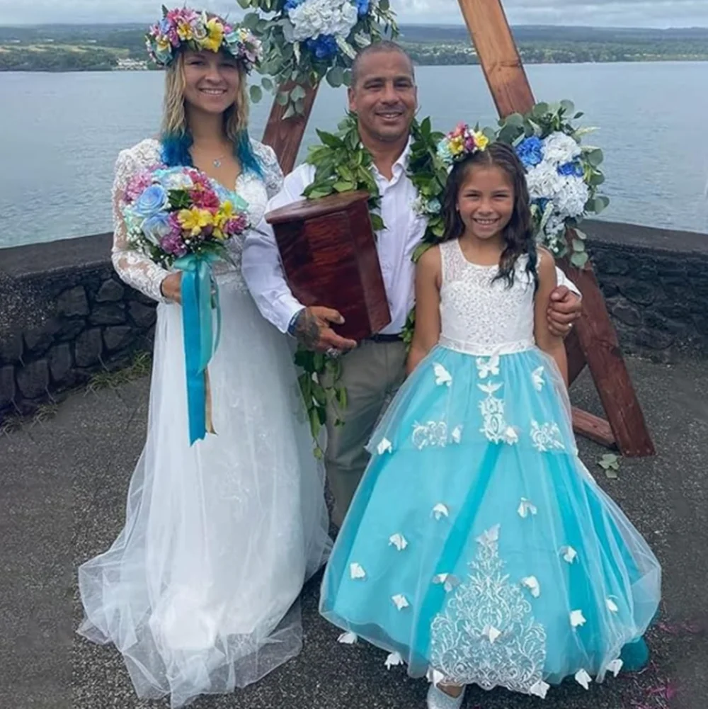 Vestido de tule com flores 3d personalizado, para meninas, apliques brancos, cinto de laço, festa de aniversário de casamento, vestido de comunhão sagrada
