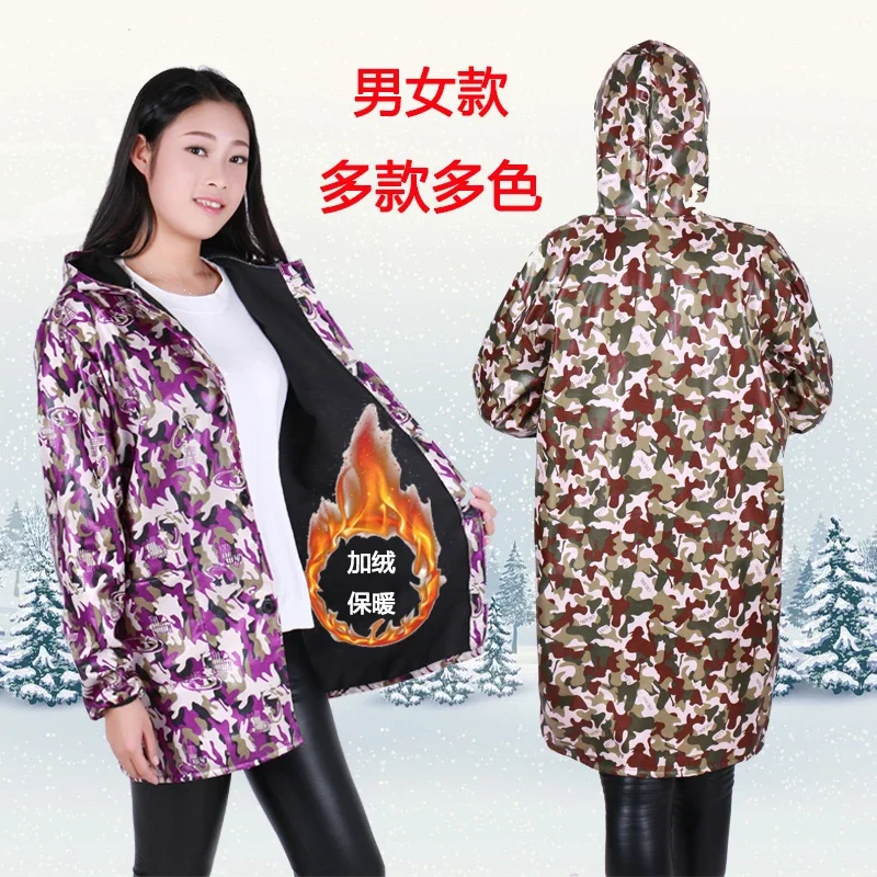 Apron, long sleeves, plus velvet, thickened kitchen, waterproof, wearing men's and women's overalls, camouflage gown, cotton