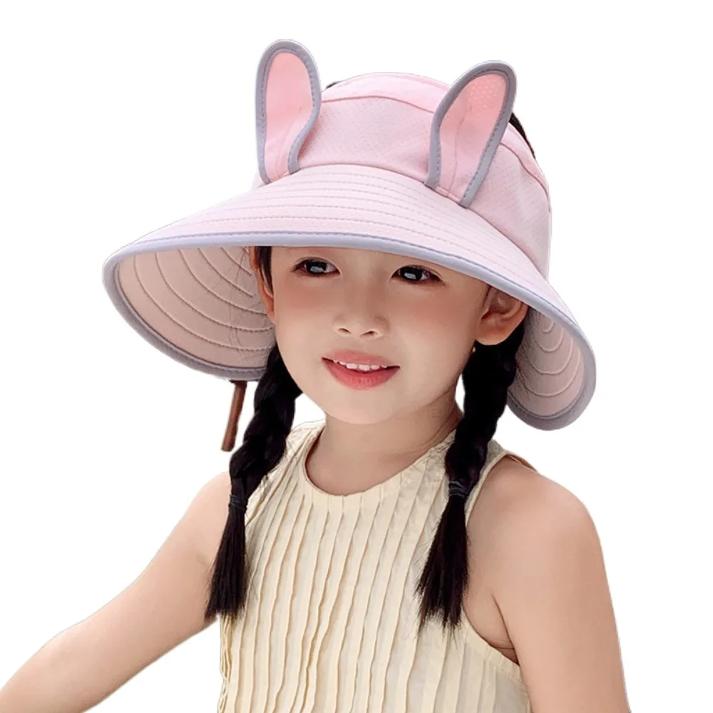 

Fashion Korean Style Wide Brim Peaked Cap Empty Top Breathable Rabbit Ear Sunhat Cotton Adjustable Children Fishman Hat Spring