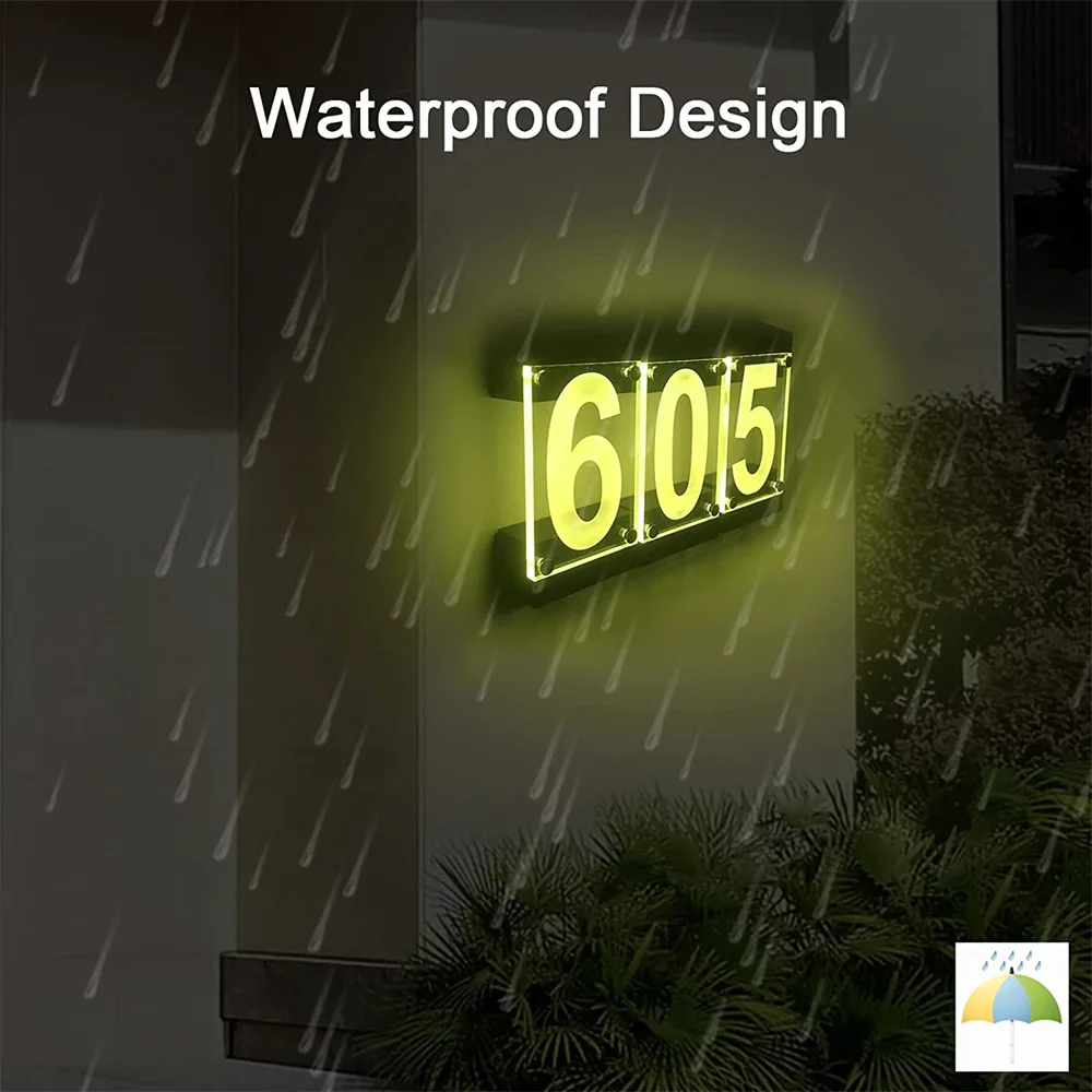 Solar Powered RGB Color House Number Sign Light Remote Controller Digit or Letters Outdoor Address Plaque Lamp for Yard,Gate