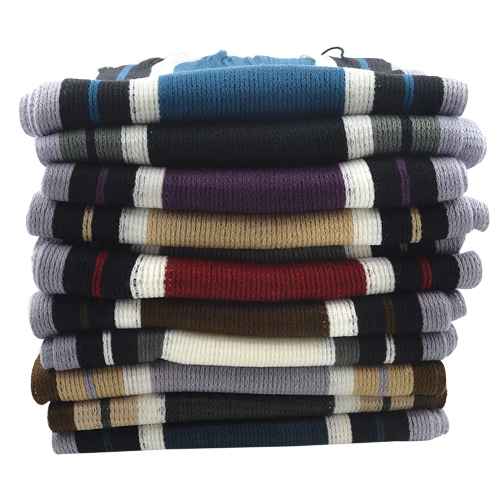 

Warm Men Scarf Cashmere-like Knit Red Neck Thick Striped Business Leisure Soft Matching Birthday Christmas Gift
