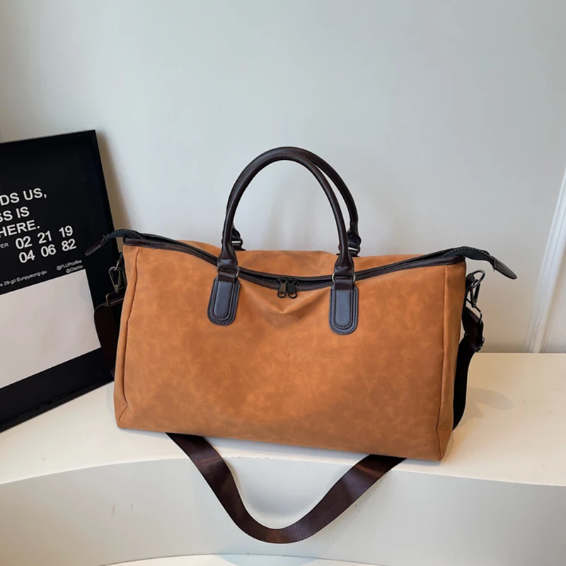 

Faux Suede Large Capacity Luggage Bags for Woman Winter New Rectangle Zipper Short Trip Bag Textured Casual Bodybuilding Bag