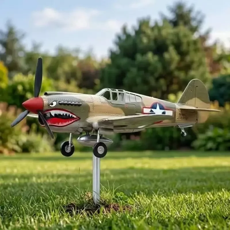 Red Shark Mouth Airplane Windmill Metal Garden Decoration Pile 3d Rotating Windmill Outdoor Courtyard Lawn Decoration Windmill