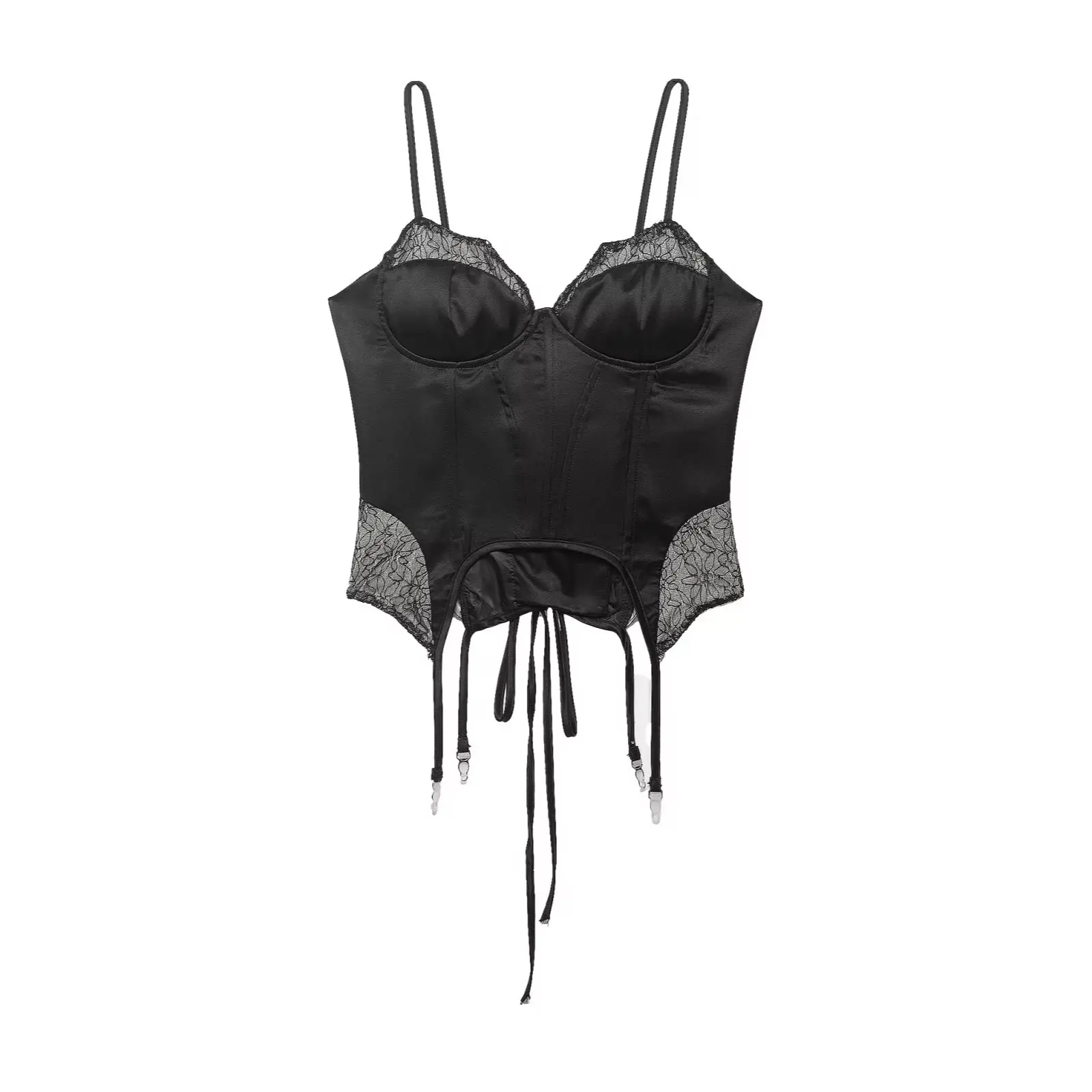 Willshela Women Fashion Black Lace Up Back Bandage Tops Vintage Thin Straps V-Neck Sleeveless Female Chic Lady Camis