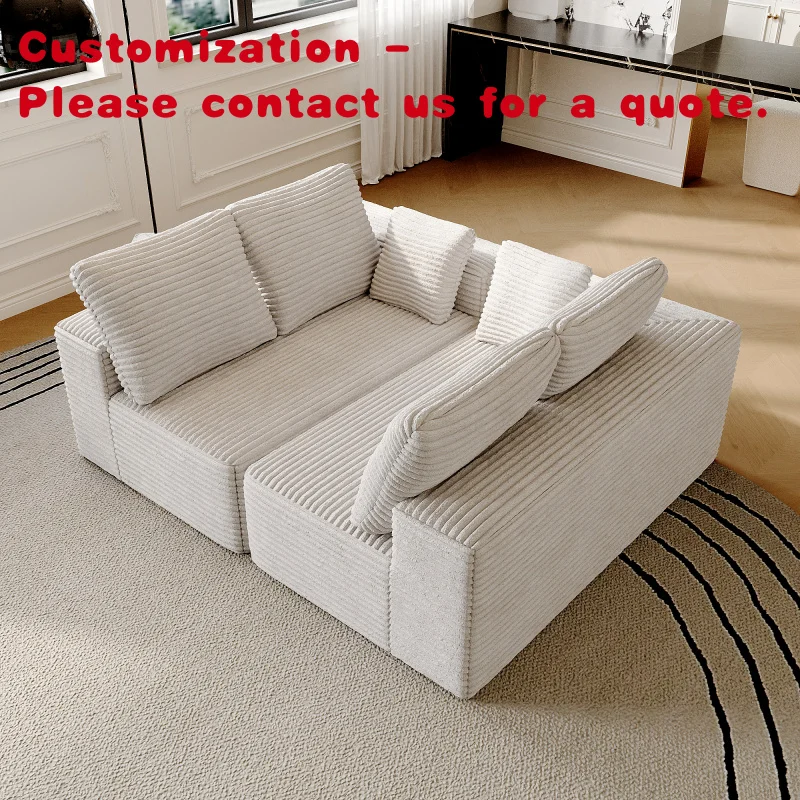 custom.Atunus Living Room Vacuum Compressed Foam Children Friendly Lightweight Corduroy White Sectional Couch S