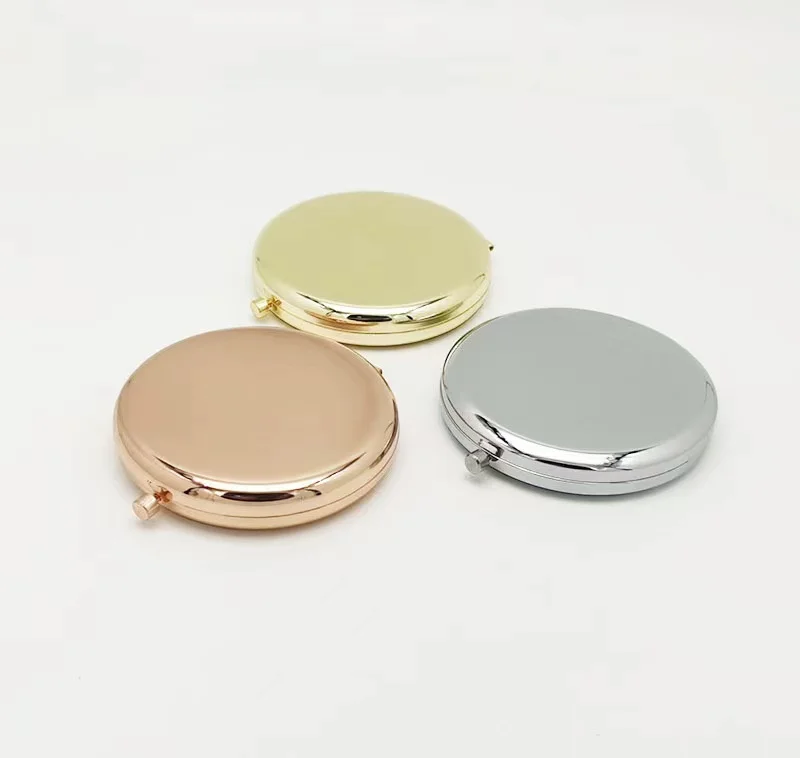 Portable Makeup Mirror Solid rose gold Color Metal Round Case Double-Side Pop-Up Pocket Mirror Beauty cosmetic mirror