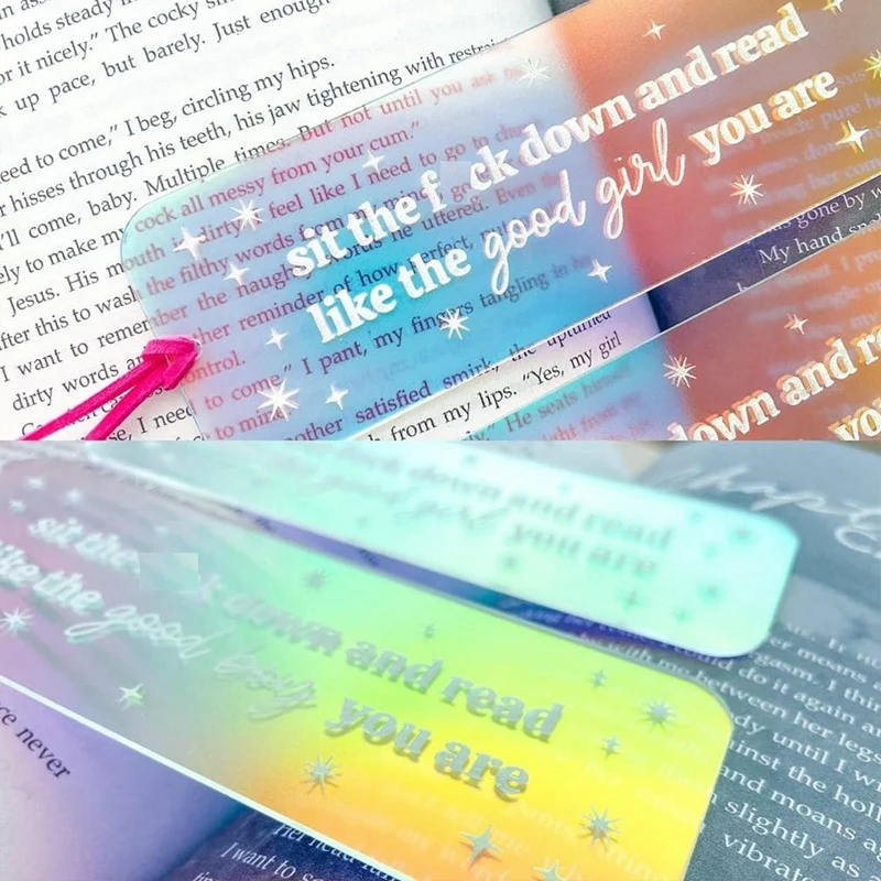 Sit Down And Read Iridescent Bookmark, Funny Acrylic Bookmark, Reading Gift For Book Lover