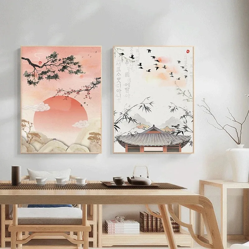 Watercolor Asian Korean Culture Architecture Nature Landscape Poster Canvas Painting Wall Art Pictures Living Room Home Decor