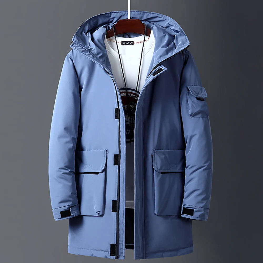 Chaqueta Parka larga con capucha para hombre de negocios Otoño Invierno chaquetas acolchadas de plumón de pato blanco de longitud media para hombre abrigo acolchado grueso y cálido de marca