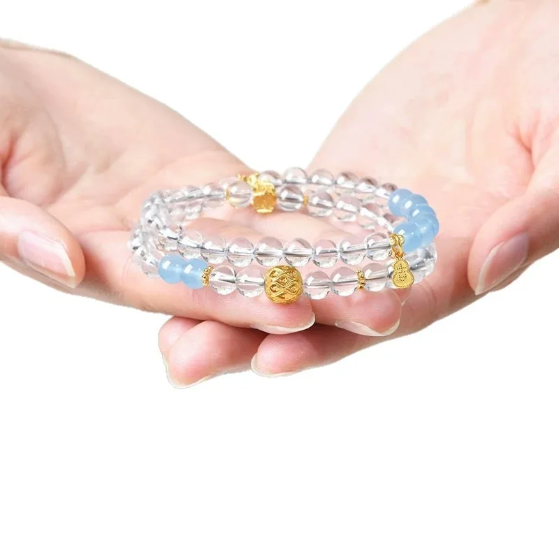 Natural White Crystal Bracelet for Women Aquamarine Bracelet for Couples Bring Luck and Blessings Gifts