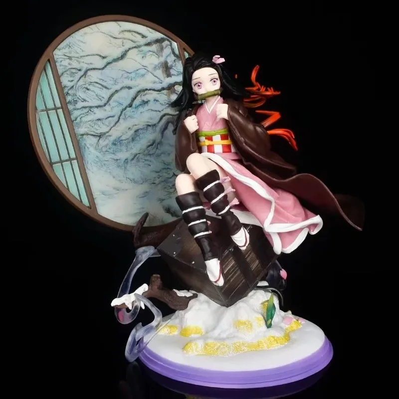 

28cm Demon Slayer Kamado Nezuko Figure Deluxe Screen Scene Statue PVC Anime Character Model Desk Decor Collection Gift For Fans