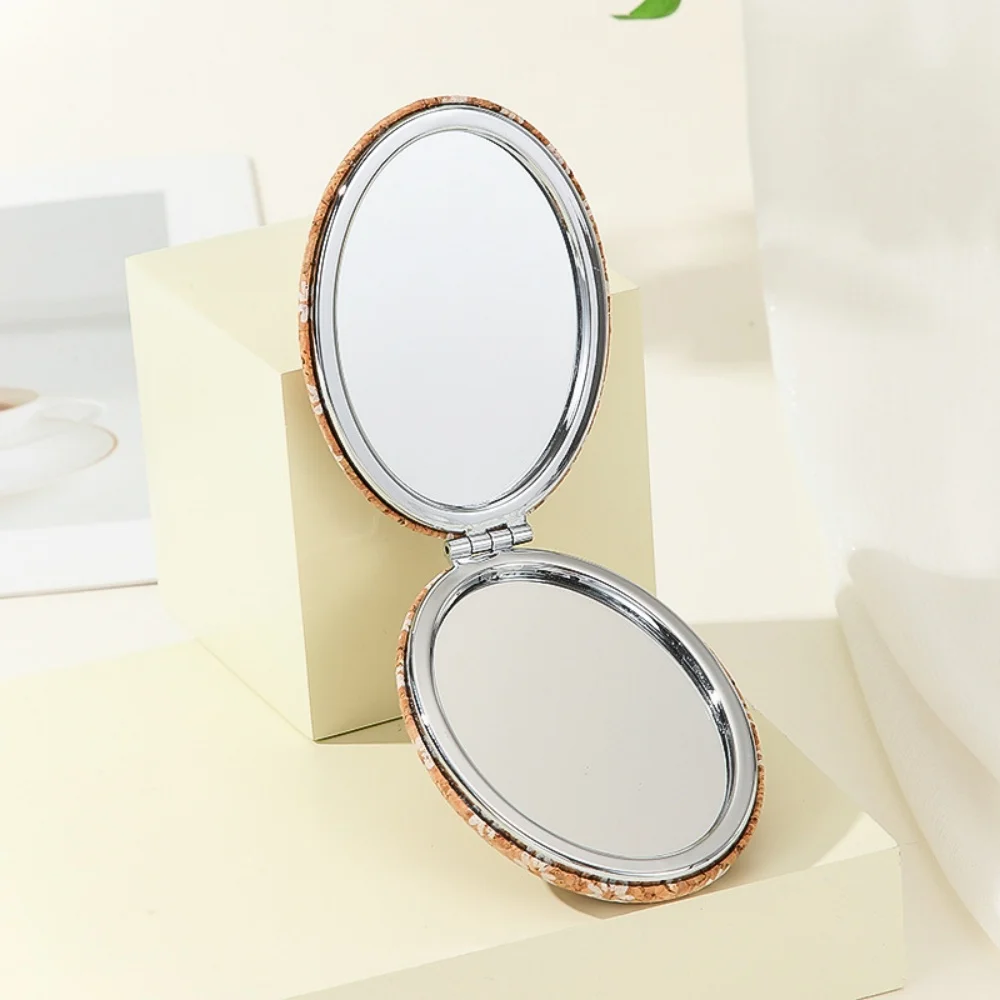 Espelho de maquiagem de cortiça compacto dobrável espelho de vaidade dupla face espelho de maquiagem cortiça para meninas saco de viagem de mesa