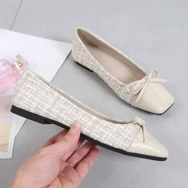 2025 حجم كبير 41 راقصة الباليه الشقق حذاء مزود بفتحة للأصابع امرأة تويد مريحة الانزلاق على حذاء مسطح السيدات الأمومة الأحذية الكلاسيكية #2