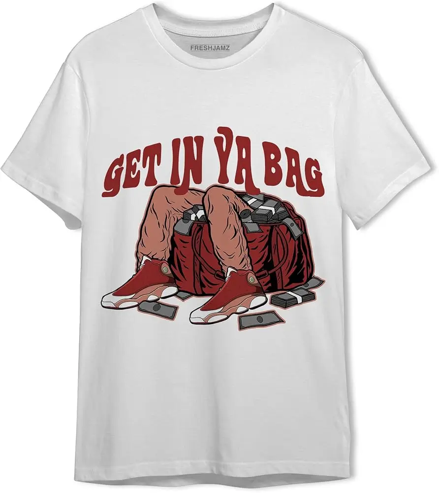 Get in Ya Bag Unisex Matching 13s Red Graphic T-Shirt for Men Women, Black, White