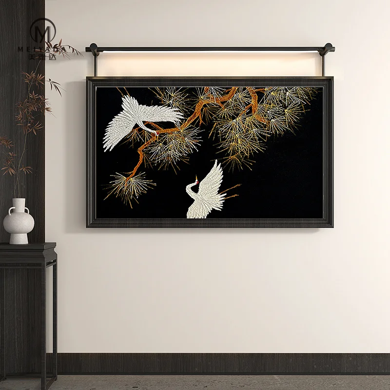 

New Chinese retro neoclassical living room tea room study entrance three-dimensional metal installation hanging painting