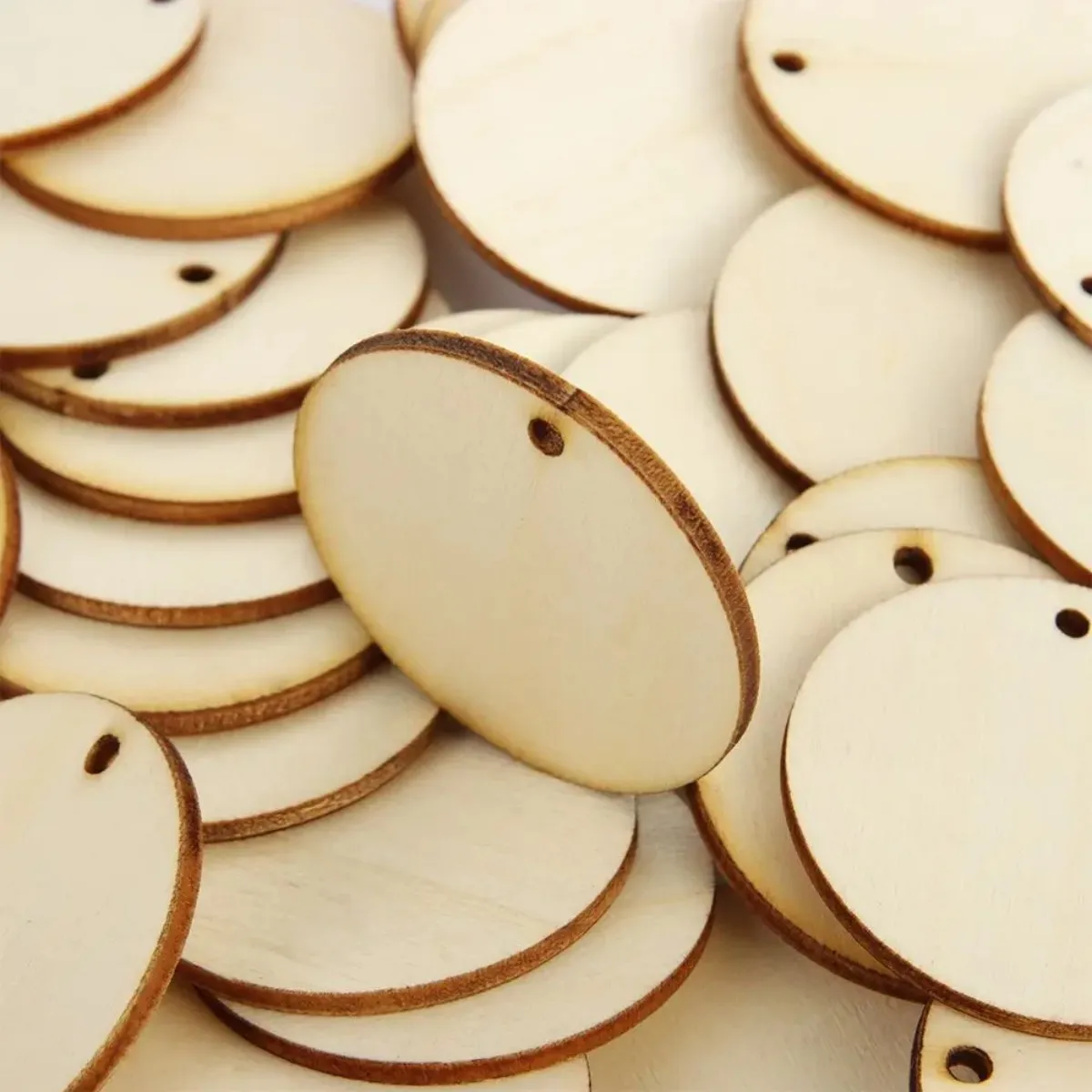 25mm~100mm Unfinished Wood Round Cutouts Slices Blank Circles Tags Pendants For DIY Xmas Crafts Christmas Birthday Party Deco