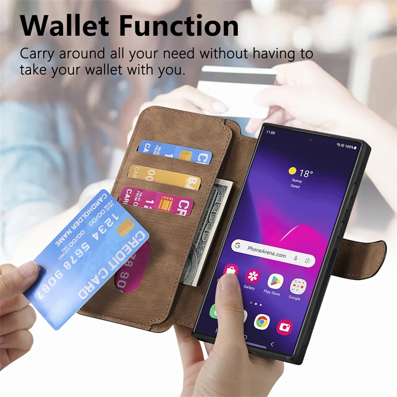 Removable Wallet Card Slot Flip Holder Magnetic Case for Magsafe Samsung Galaxy S24 S23 Ultra S22 Plus S20 S21 Fe Leather Cover