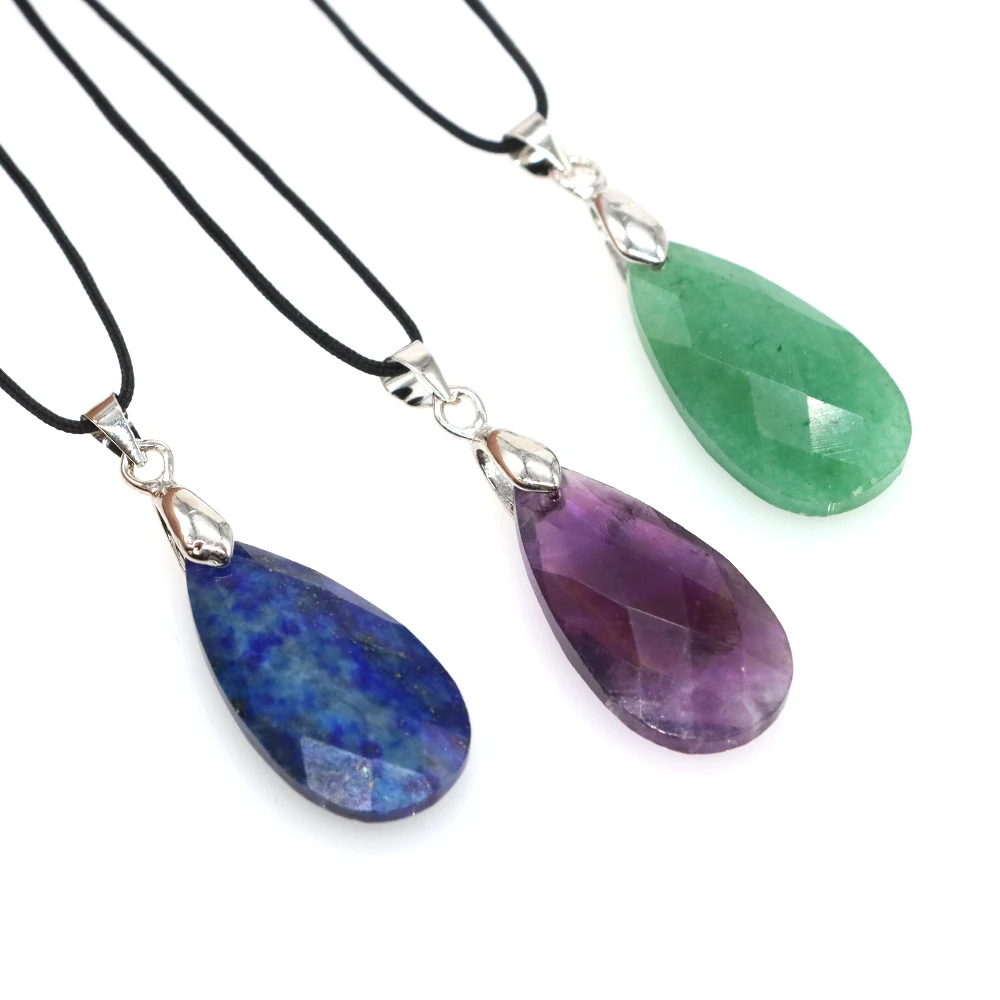 Exquisite Water Drop Stone Pendant Necklace Natural Healing Crystal Opalite Lapis Lazuli Super Flash Festival Banquet Jewelry