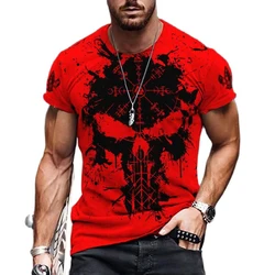 Summer Casual Viking Symbol Raven Tattoo Red 3D Printed Men's T Shirt Crew Neck Short Sleeve T Shirt Unisex Street T Shirt Top