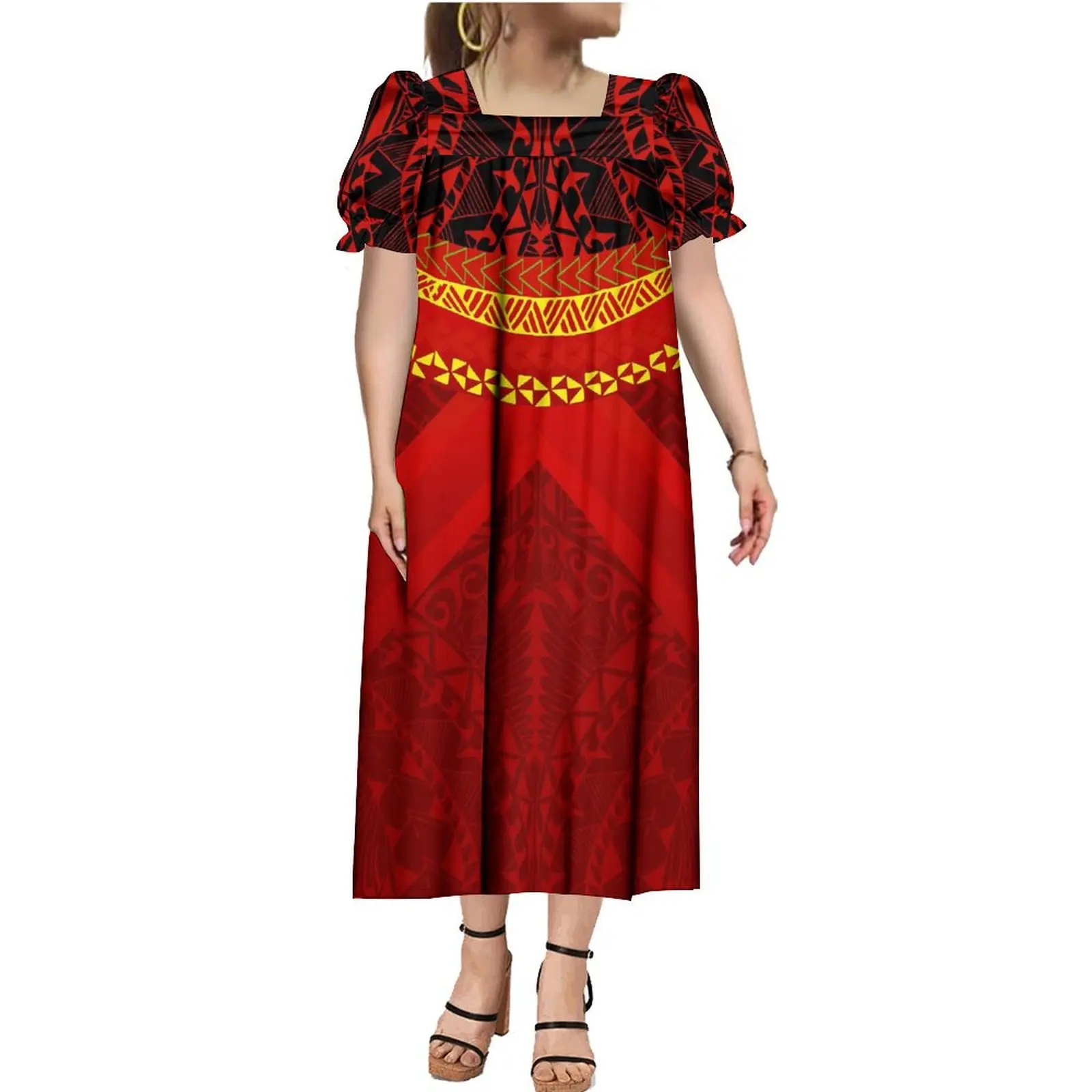 

Polynesian Women'S Dress Vintage Island Mumu Micronesian Vintage Dress New Design Elegant Loose Maxi Dress 2024