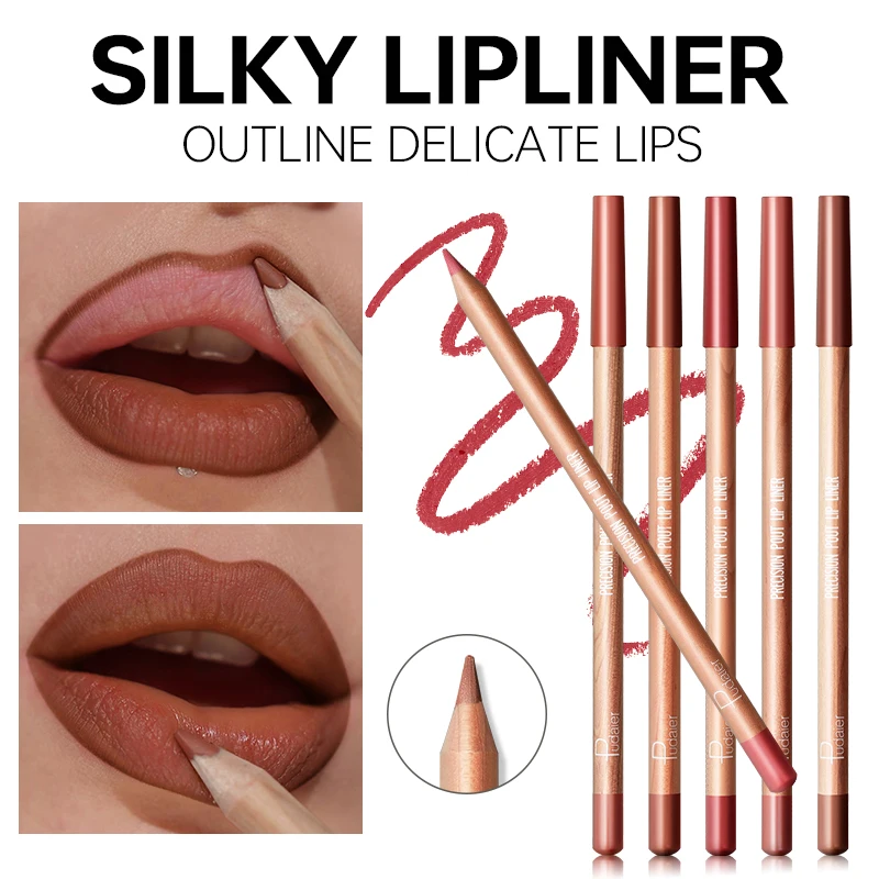 Conjunto de lápis de delineador labial fosco de 6 peças, conjunto de lápis de batom, kit de maquiagem para contorno e definição de lábios, presentes ideais para mulheres