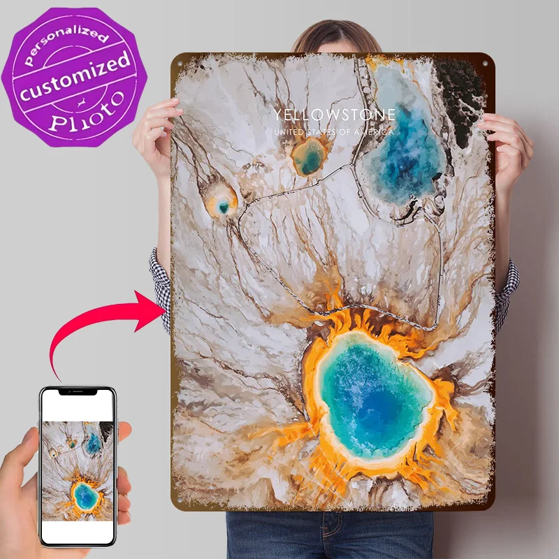 Yellowstone Aerial Artwork 3D Texture Metal Poster Customized Wall Art Tin Sign Gift for Mancave Aesthetic Decoration Room Decor