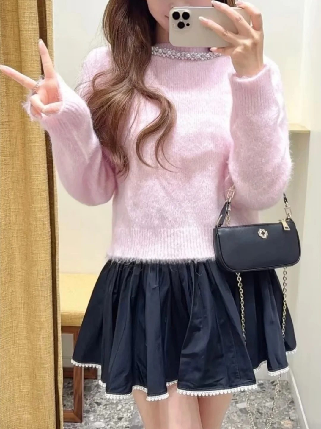 

Весна 2026, женский вязаный длинный топ Sve Overhead irt с бриллиантовым декором, нежный вязаный топ, два цвета в наличии