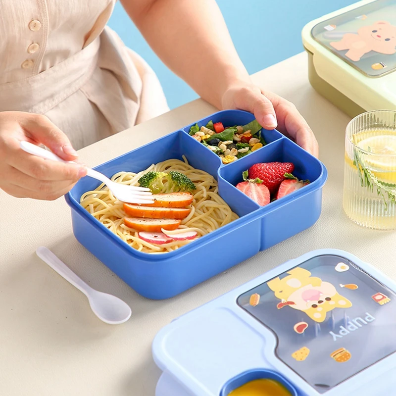 Bento Lunch Box For Kids Girls Cartoon Students Kawaii Cute Pony Heated 3 Grid Sandwich Snack Food Box Special Canteen Rabbit