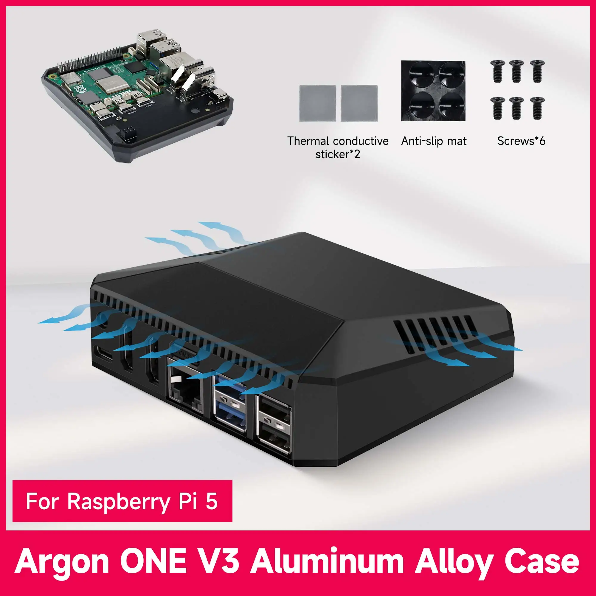 Raspberry Pi 5 Case Argon ONE V3 Case For RPi5 With Cooling Fan RP4020 Chip IR Receiver Power Button Aluminum Alloy Top Cover