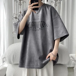 Gothic Suede T-shirt Foaming Printing T-Shirt Hip-hop Short Sleeve Streetwear Couples Tee Top Male Casual Loose Clothing