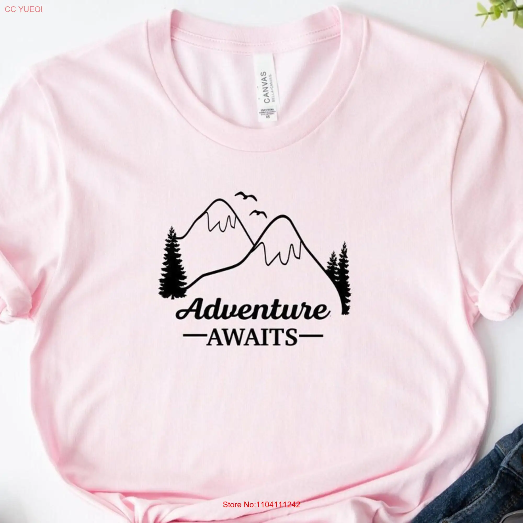 Adventure Awaits T Shirt Mountains Camping Crew Hiking Buddies Girls Trip Road Outdoors Camp Vacay long or short sleeves