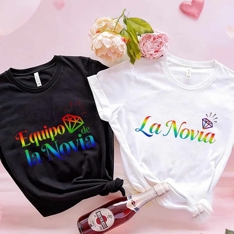Spanish Girls Bridal Shower T-Shirts Team Bride Tribe Blouses Short Sleeve Tees for Bachelorette Hen Party Wedding Celebration