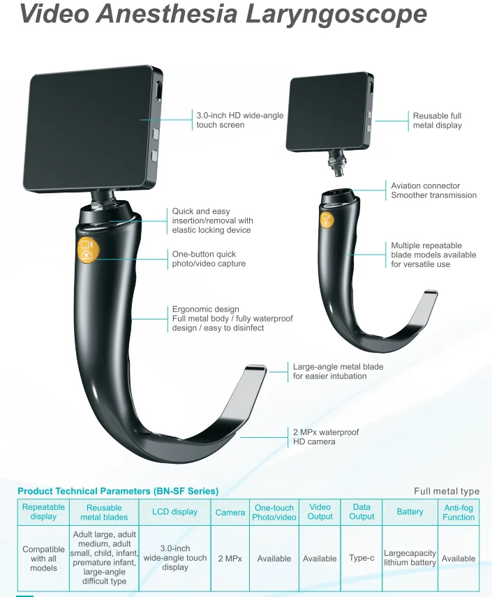 Bainuo BN-SF Video Laryngoscope Set Safety Lock Blade Design 3.0