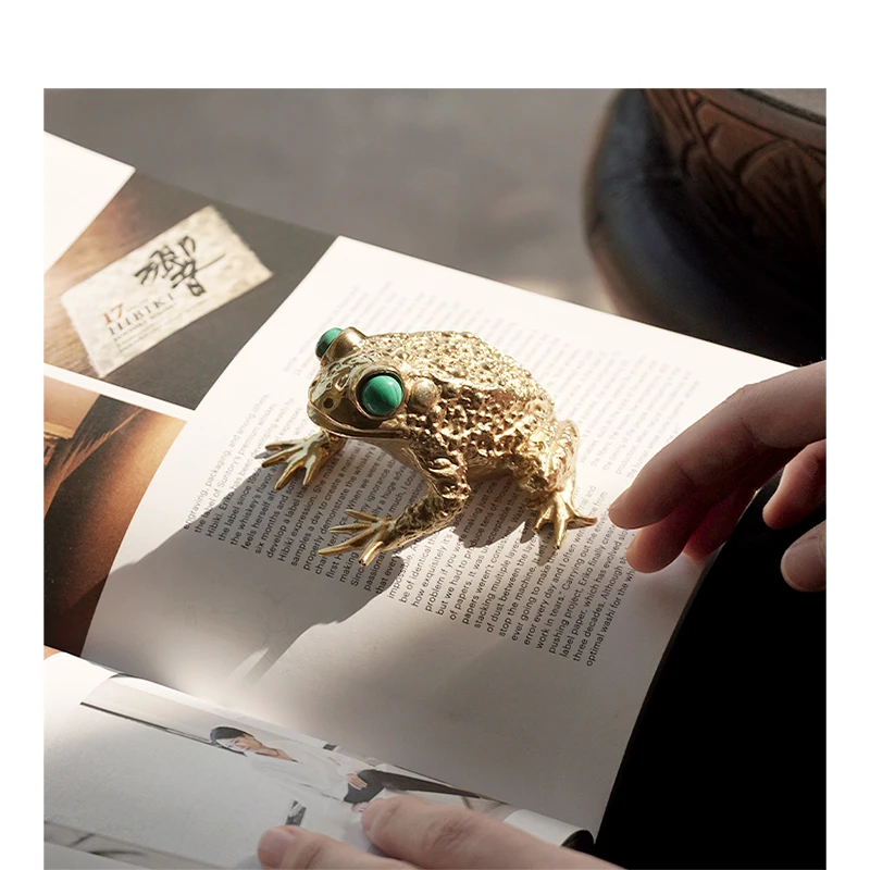 Brass Art Craft Golden toad Nafu Malachite Shipping Decoration Paper Town Retro Desktop Office Lucky Gift Ornaments