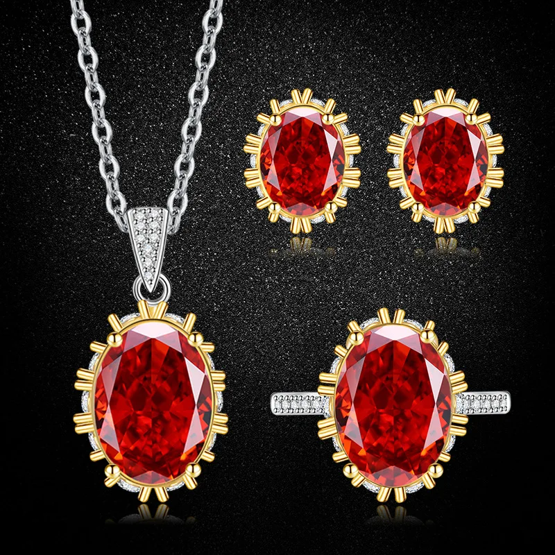 Elegant Women's S925 Sterling Silver Ice Flower Cut Cubic Zirconia Jewelry Set, Ring Pendant Earrings Necklace