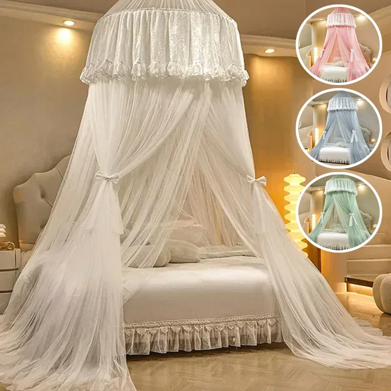 1PC Mosquito Net Top Hook Encrypted Mesh Lace Patchwork Hanging Net Canopy Quick Installation Anti-mosquito Bed Cover Curtain