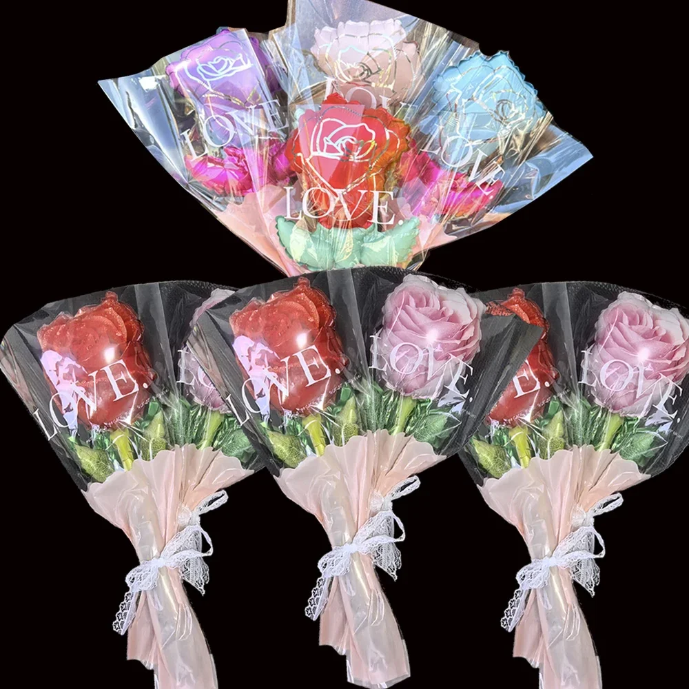 5/10/20 pçs mini balões de flor rosa buquê de mão balões de fita para o dia dos namorados casamento aniversário presentes do dia das mães rosa