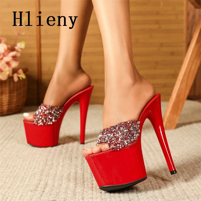 Hlieny Zomer Sexy Bling Lovertjes Fetish Nachtclub Stripper Vrouw Elegant Platform Peep Toe Stiletto Hoge Hakken Schoenen Sandalen