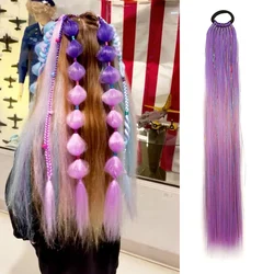 Ombre Purple Tinsel Ponytail Extensions with Elastic Hair Tie Synthetic Braiding Hair For Kids Girls Crazy Hair Day Brave Hair