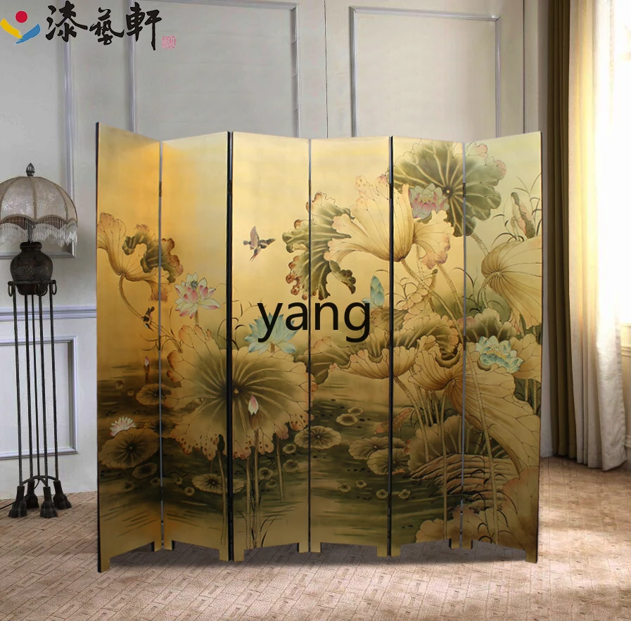 LXL Chinese Style Paillette Screen Hand Painted Folding Decorative Lacquer Painting Background Wall Hallway