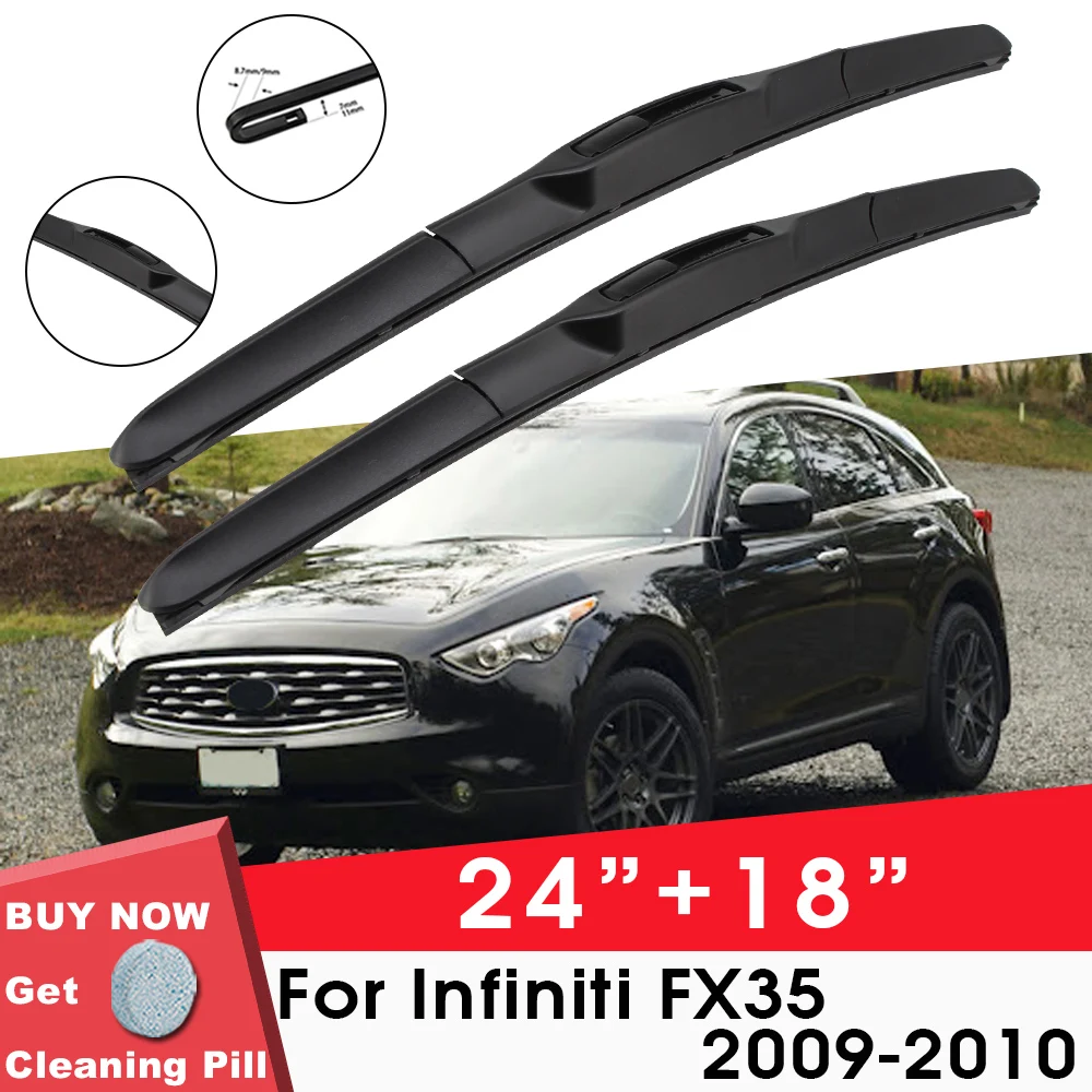 

Car Wiper Blade Front Window Windshield Rubber Silicon Refill Wiper For Infiniti FX35 2009-2010 LHD RHD 24"+18" Car Accessories